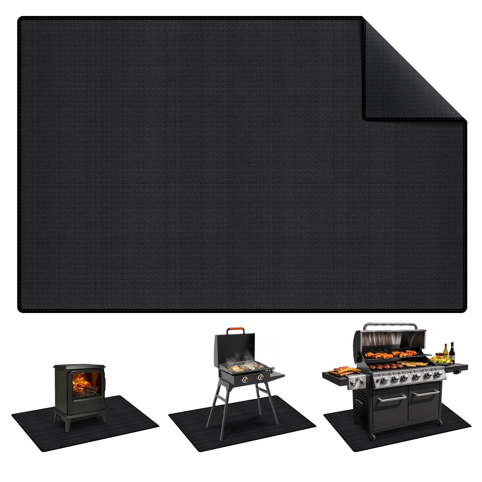Alfombra Barbacoa Exterior Ignífuga 102 x 152 cm, Protector Suelo Silicona Doble Cara Impermeable, Estera de Protección Resistente al Calor para Barbacoas de Gas y Carbón, Camping, Patio