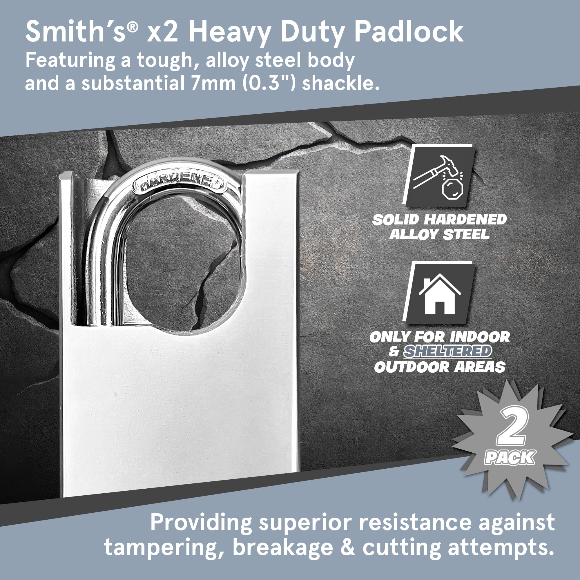 Heavy Duty Padlocks by Smith’s®, Alloy Steel, 60mm x 40mm x 20mm - Image 2