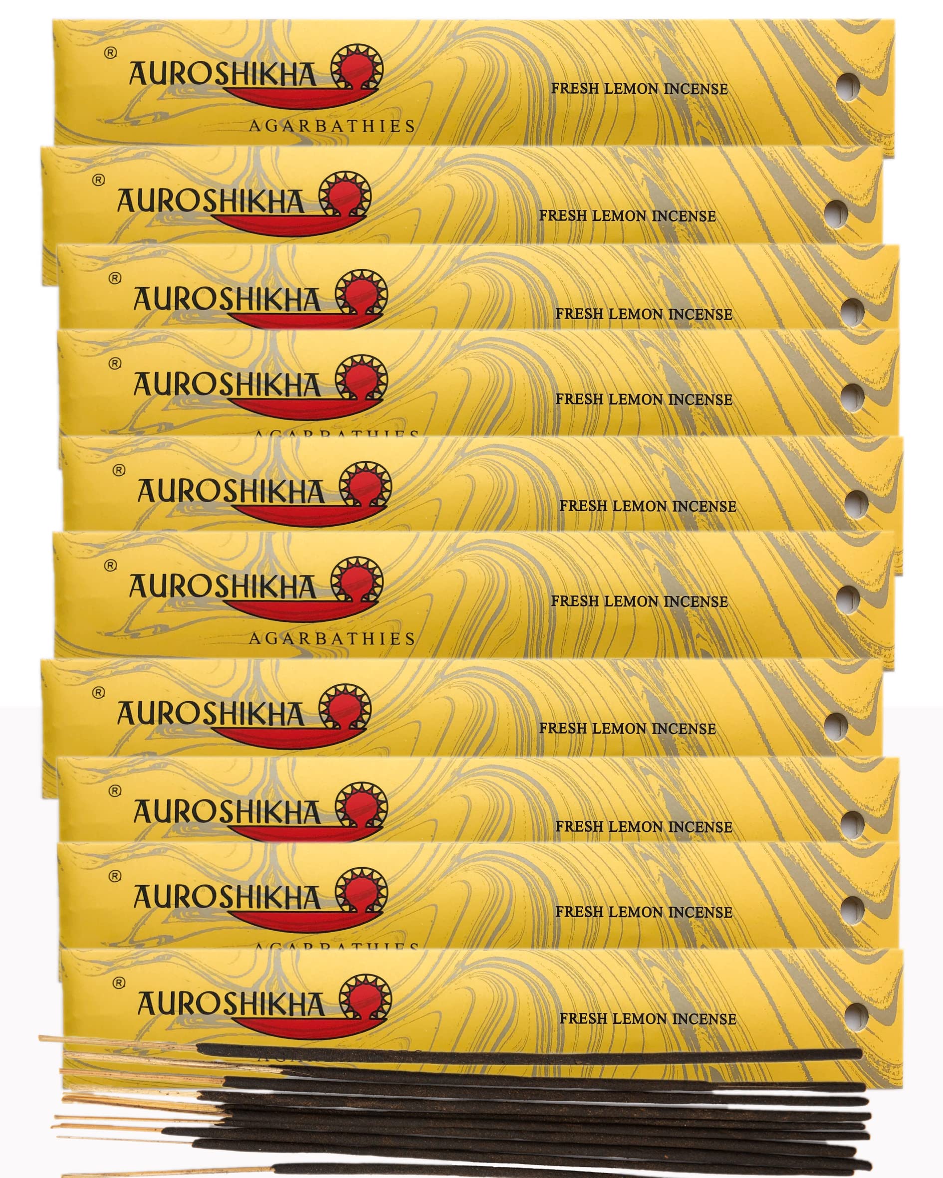 Auroshkha Fresh Lemon Fragrance Incense (10Pack - Total 100 Sticks)