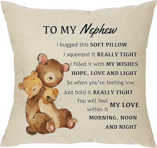 To My Nephew Pillowcase Gift,Funny Nephew Pillow Cover For Men Boys Teens Birthday Christmas Nephew Gift From Auntie Uncle Cushion Cover 18"x 18"