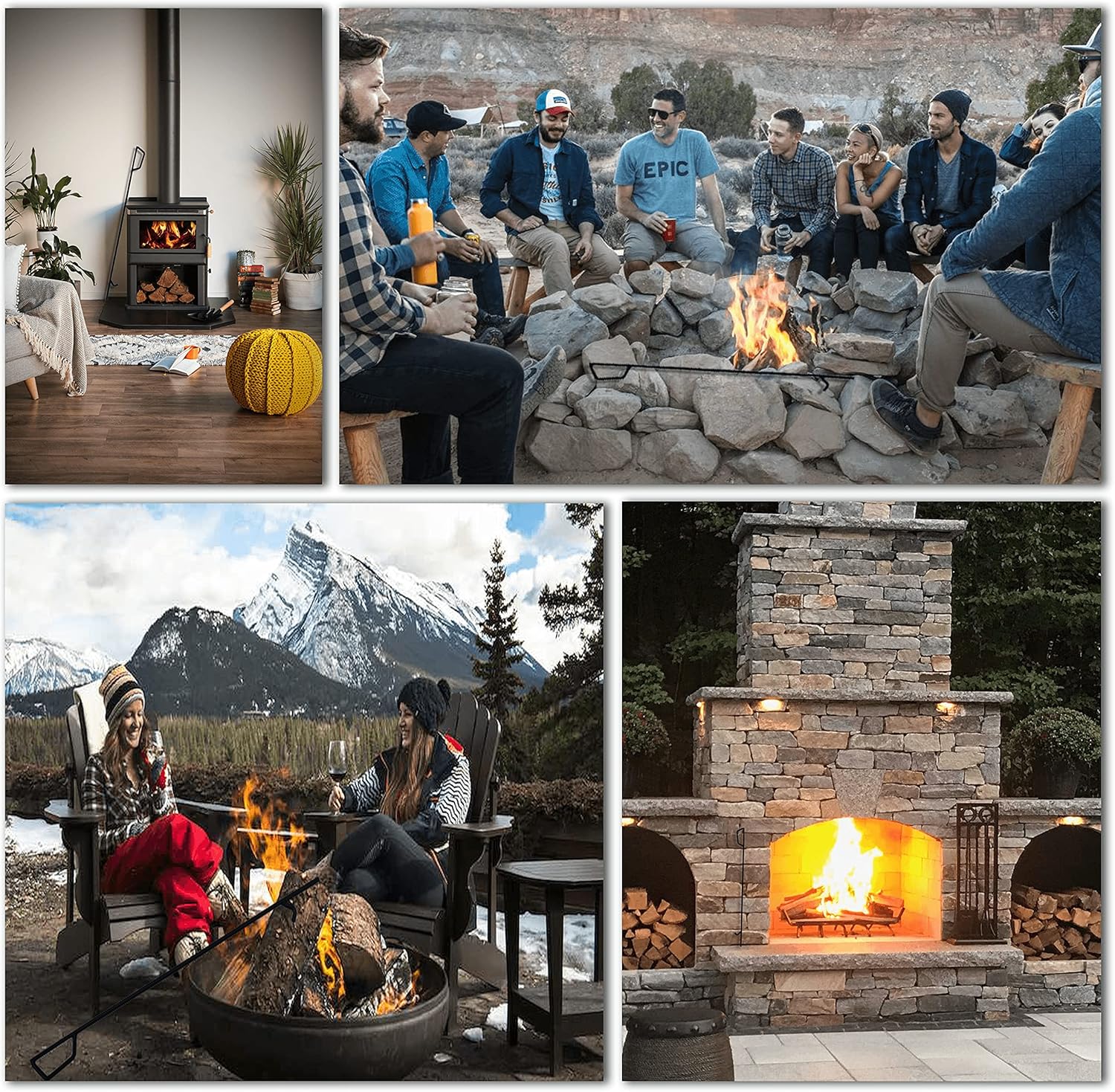 Simond Store Heavy Duty Fire Poker 36 Inch Long Black Powder Coated Rust Resistant Fireplace Poker for Indoor Fireplace and Outdoor Fire Pits & Other Camping Accessories