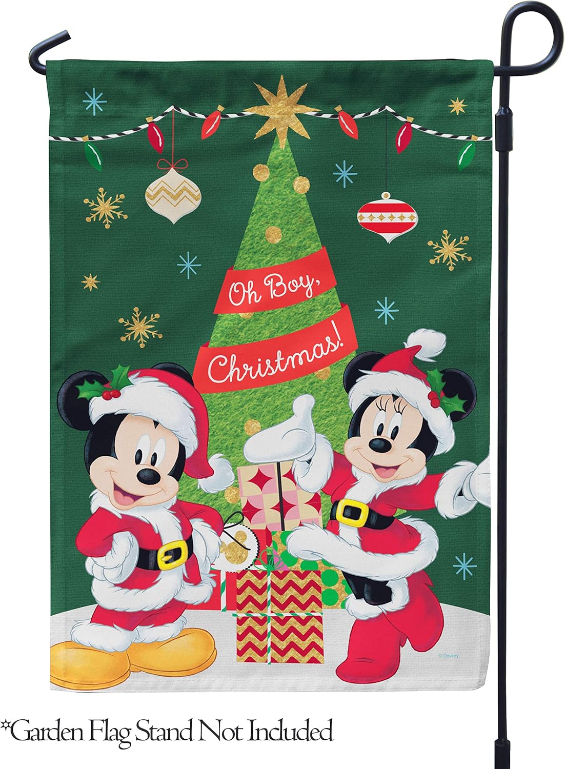 Flagology, Disney, Oh Boy Christmas Mickey and Minnie–Garden Flag, Outdoor/Indoor, Exclusive Premium Fabric, Officially Licensed Disney, Christmas (12" x 18")