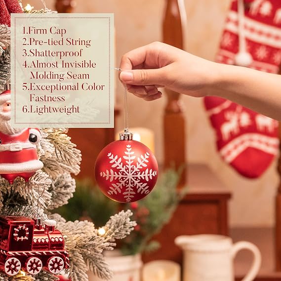 Valery Madelyn Christmas Tree Ornaments Set, 155ct Red and White Shatterproof Christmas Tree Decorations Bulk, Traditional Hanging Ball Ornaments for Xmas Trees Holiday Party Decor