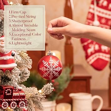 Valery Madelyn Christmas Tree Ornaments Set, 155ct Red and White Shatterproof Christmas Tree Decorations Bulk, Traditional Hanging Ball Ornaments for Xmas Trees Holiday Party Decor