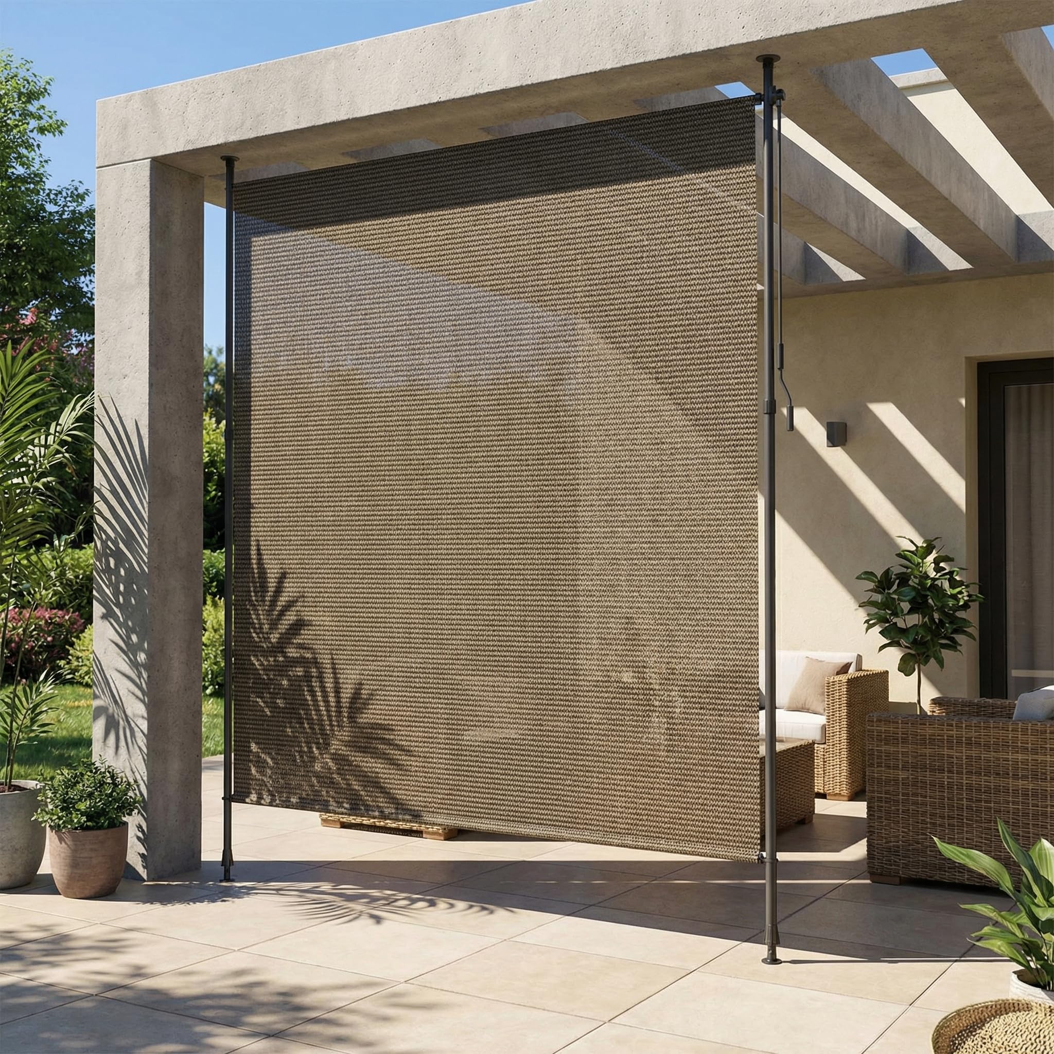 LIFERUN Tenda Verticale HDPE 200×310 cm Marrone, Tenda a Pinza Estensibile Senza Forare, Protezione Solare UV, Antivento, per Balcone Giardino Terrazza