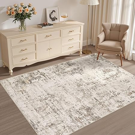 4x6 Area Rug Living Room Rugs - Washable Neutral Modern Abstract Soft Thin Rug Indoor Floor No Slip Rug Carpet for Bedroom Under Dining Table Home Office Decor - Dark Brown