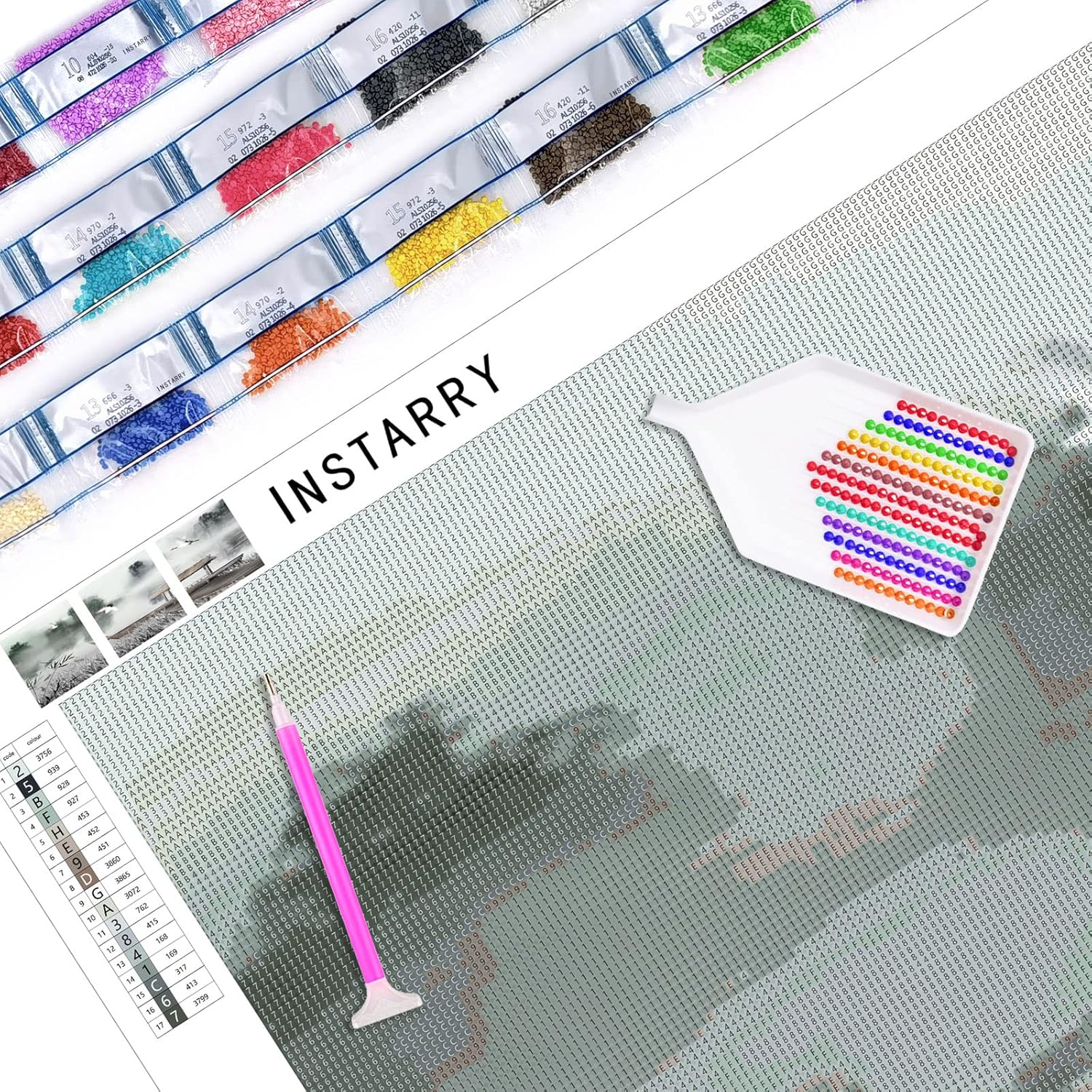 Instarry DIY 5D Diamond Painting Full Drill Triptych Lakeside Landscape Rhinestones Cross Stitch Living Room Kitchen Decorations Wall 47.2x15.7 inch