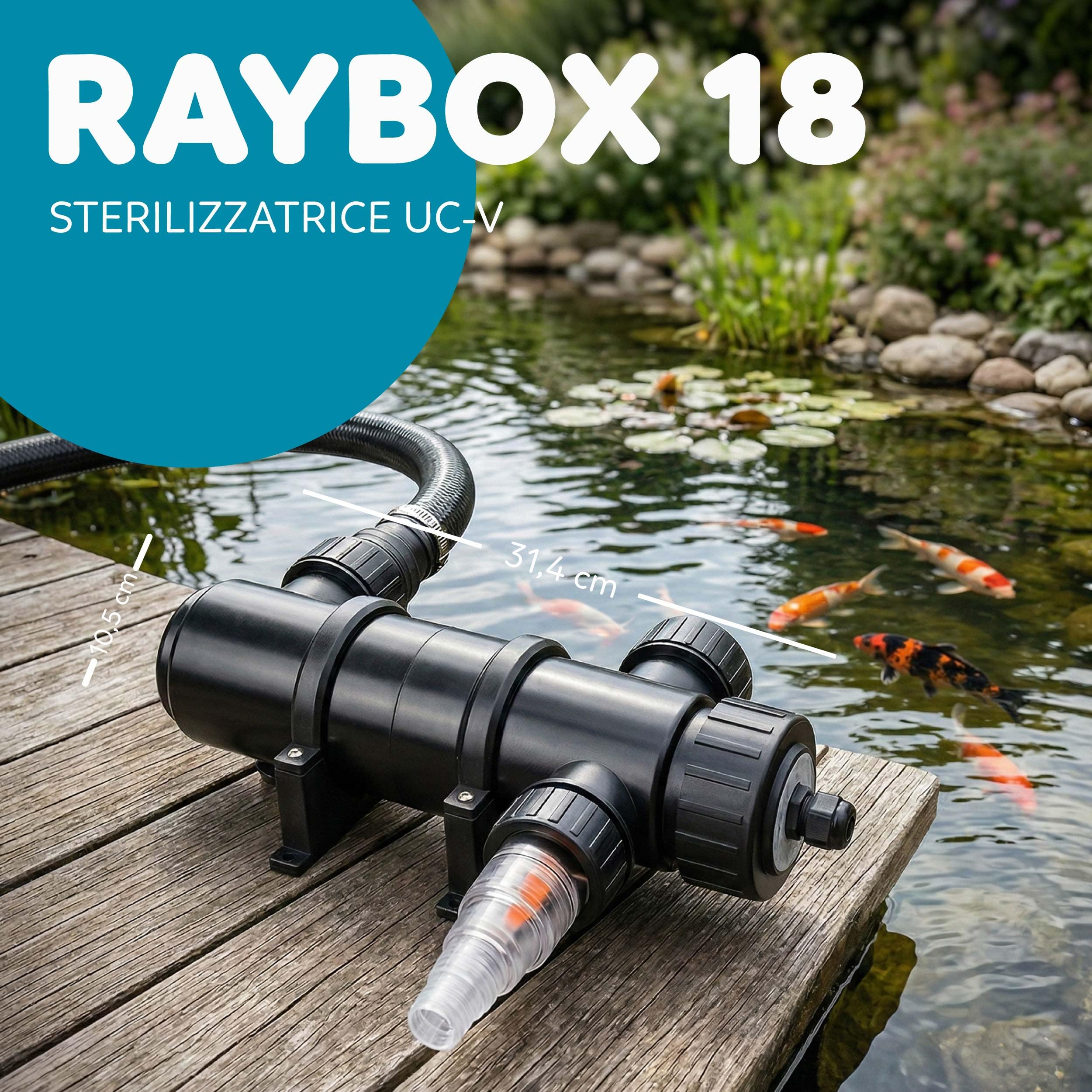 AQPOND Stérilisateur UV Bassin 18 W 2500 l/h Clarificateur UV-C Contrôle Algues Eau Verte