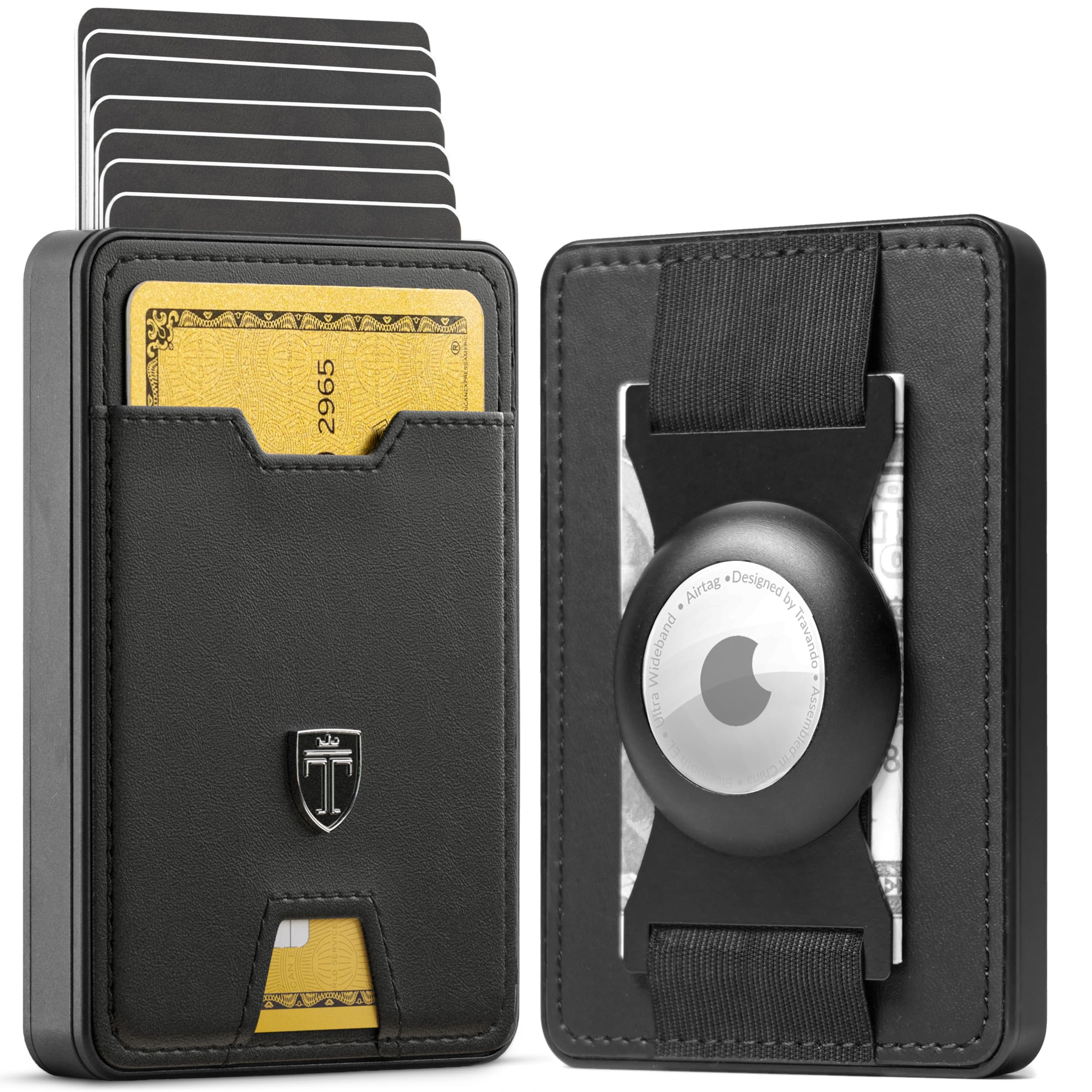 TRAVANDO SWYPE Alluminio Portafoglio Uomo Slim - Carbonio Portacarte Uomo Protezione RFID - Porta Tessere piccolo con cinturino Porta Soldi - Portafogli Slim Di Credito - Mini Smart Wallet