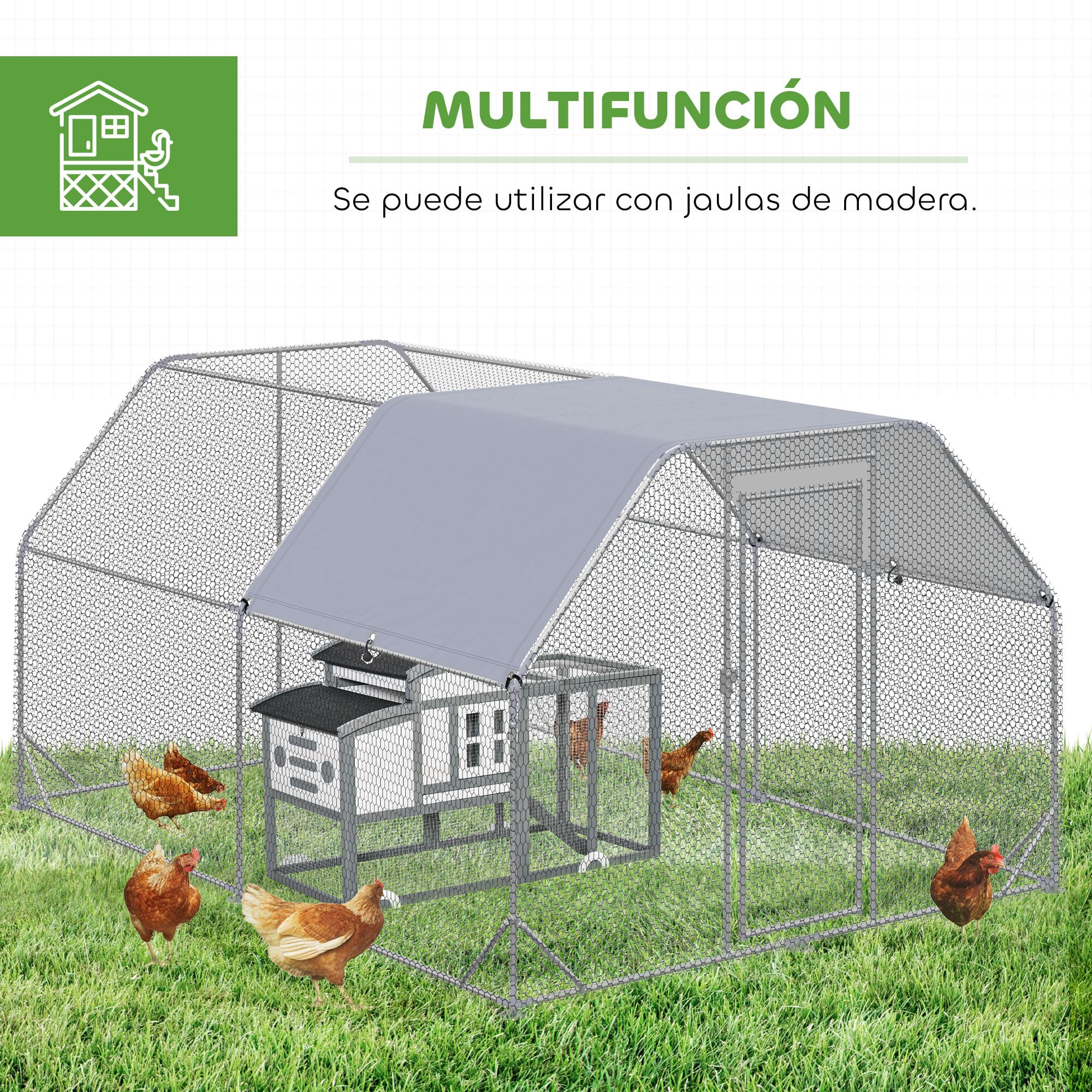 PawHut Gallinero Exterior Grande Walk-in 2,8x3,8x1,95 m Acero Galvanizado 10-12 Gallinas