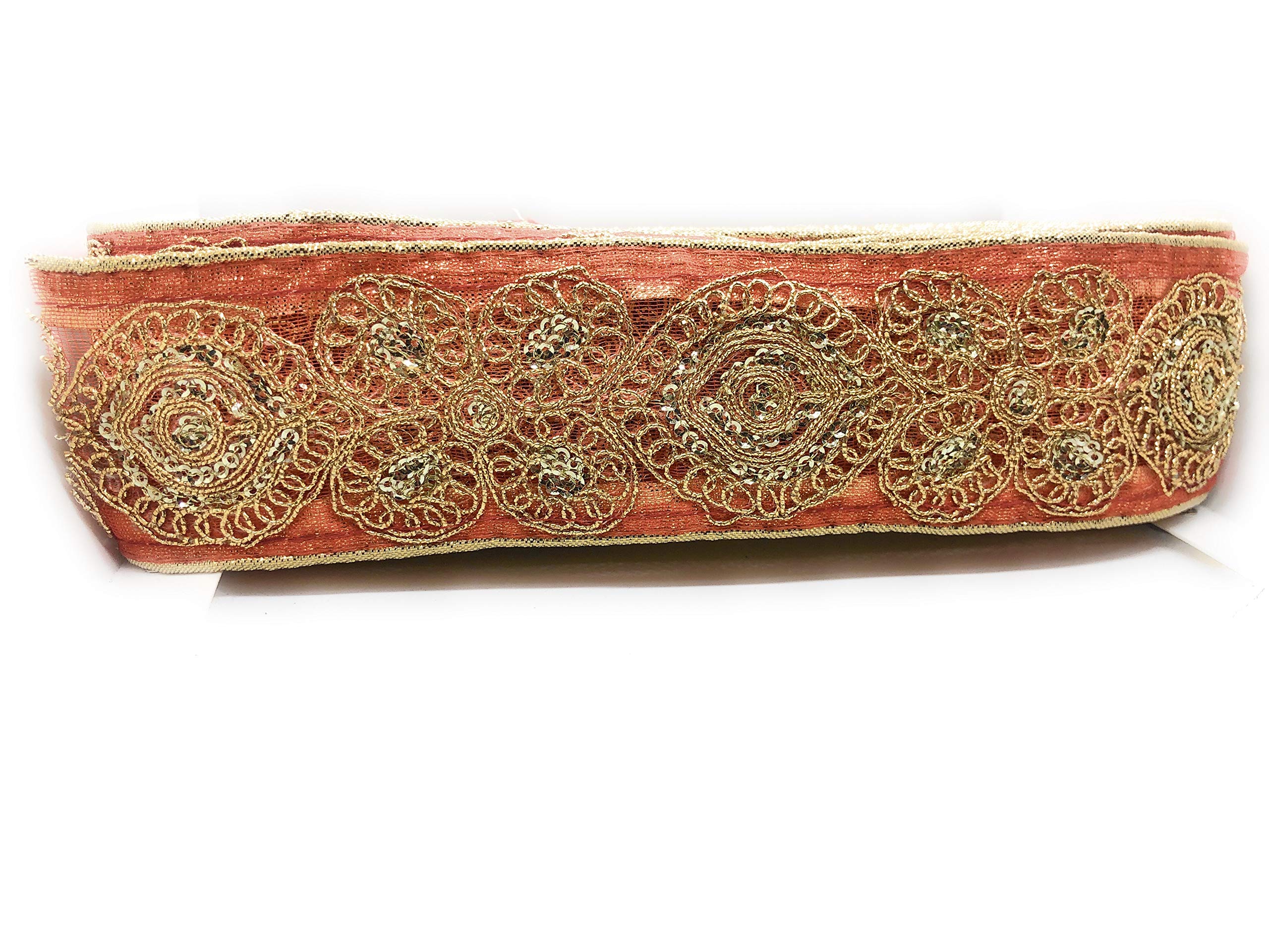 Lace Styles Shimmar Net Fabric Embroidery Gold Zari with Both Side Piping Enhanced Border/Festive-Border 9 Meters for Saree, Kurti, Dupatta etc (Deep Pink)