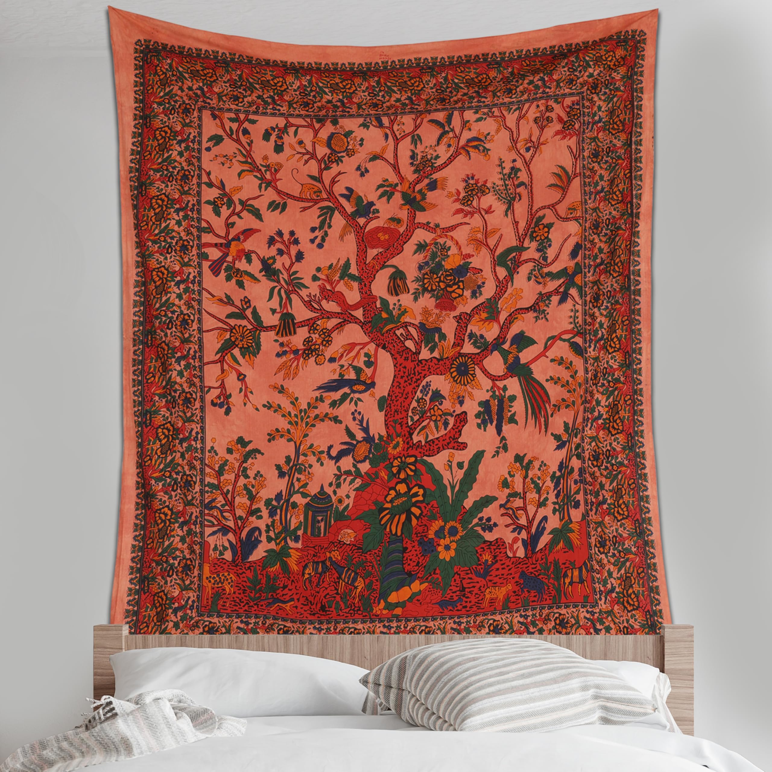 Craft Trade Tree of Life Tapestry Orange Wall Hanging Tapestry Boho Cotton Hippie Tapestries for Decor Living Room Yoga Meditation and Bedroom - Image 3