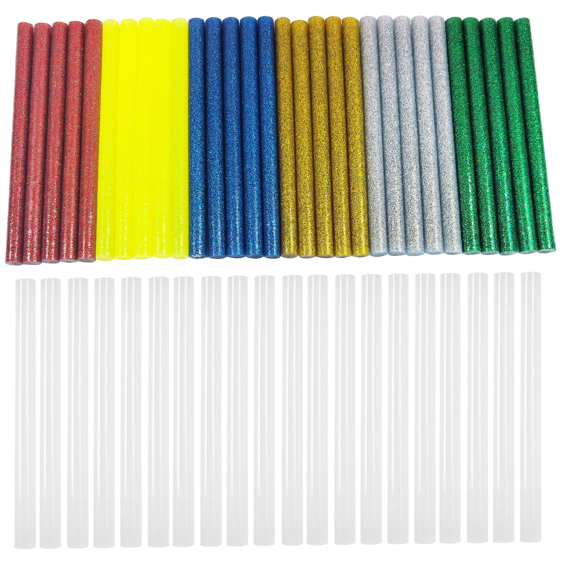 50 piezas de barras de pegamento termofusible 7x100mm, 20 transparentes y 30 de color brillante para pistola de pegamento termofusible de 7mm - 7 colores populares