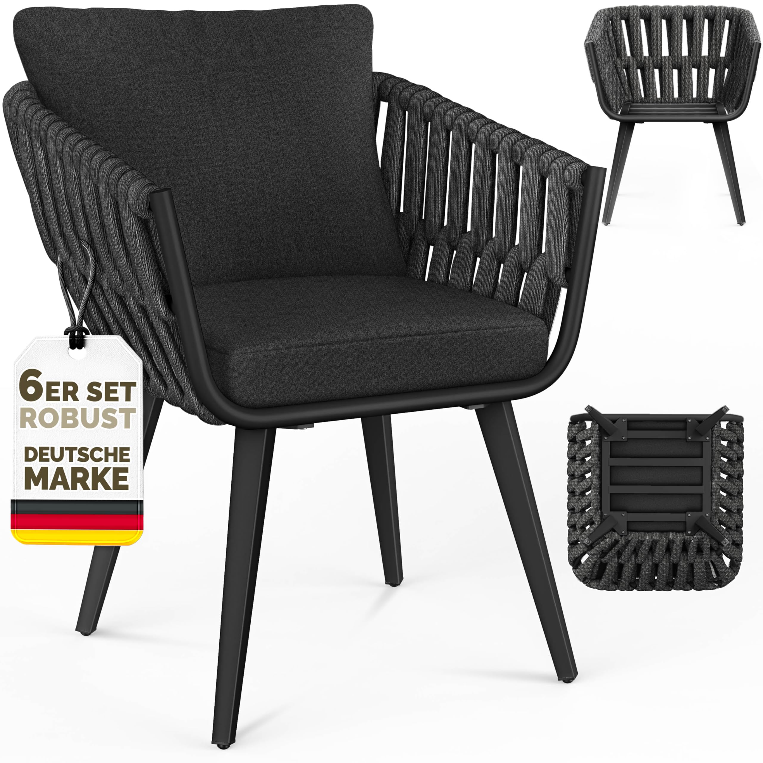 tillvex® Gartenstuhl 6er Set Wetterfest mit Armlehne | Outdoor Stühle bis 160kg belastbar | Gartenstühle UV-beständig | Terrassenstuhl Sessel Gartenmöbel Terrasse Balkon Garten