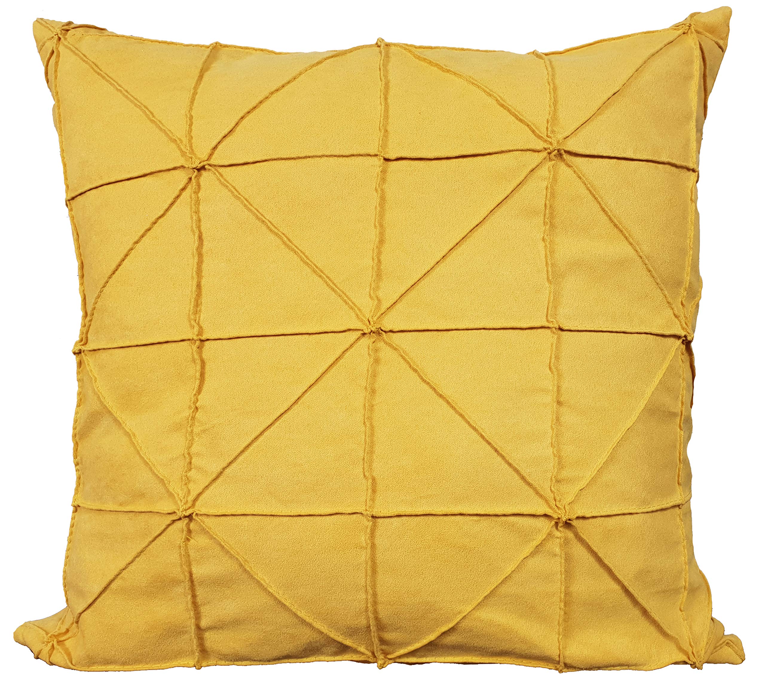 cushion mania Pleated Faux Suede Cushion Cover or Filled Cushion – Luxury Stitched Decorative Pillow 17x17 Inch or 17x12 Inch for Sofa, Bed & Living Room (Mustard Yellow, 17"x17" Filled Cushion)