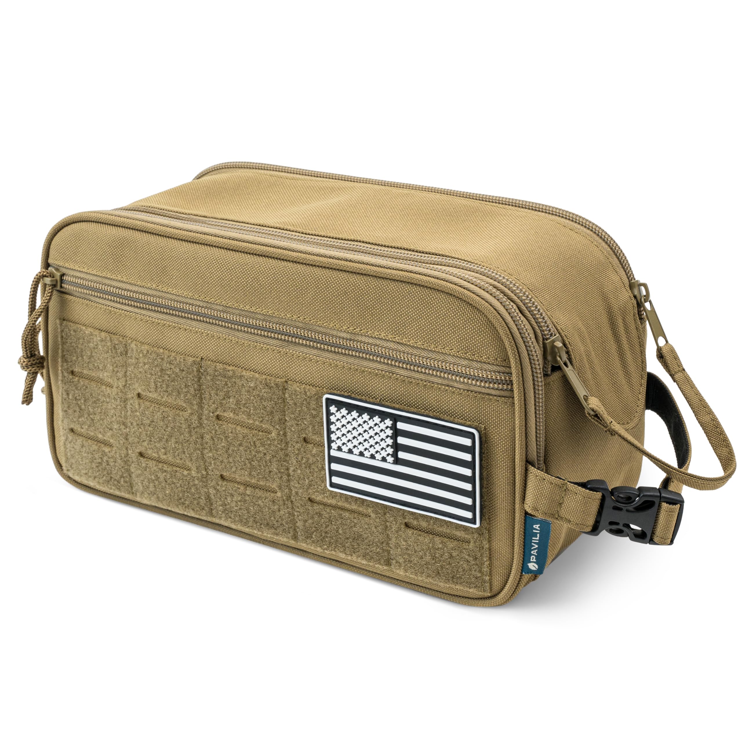 PAVILIA Tactical Toiletry Bag for Men, Water-Resistant MOLLE Travel Organizer