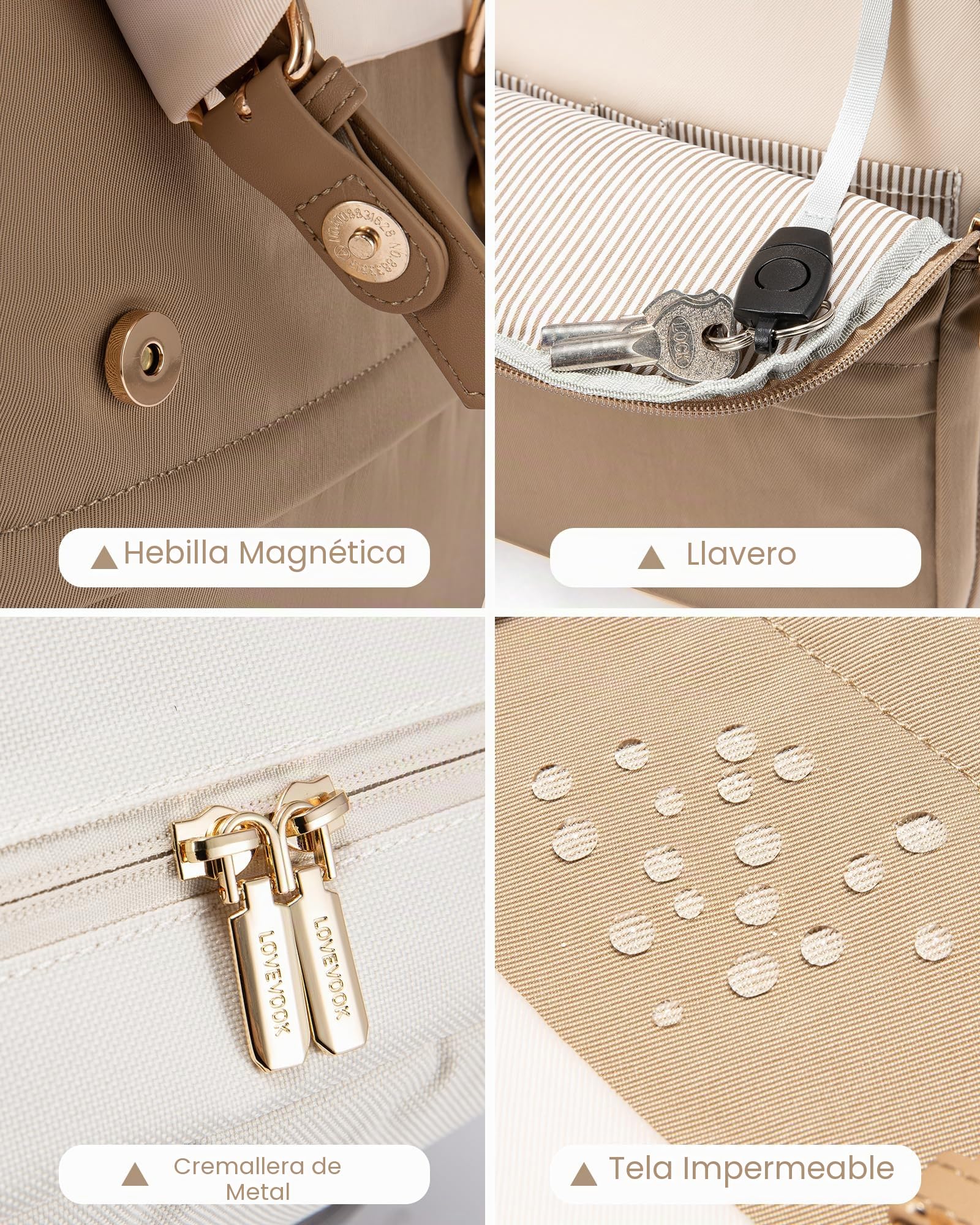 LOVEVOOK 17 Pulgadas Mochila Portatil Mujer, Mochila Antirrobo Impermeable Elegante para Ordenador Portátil con Carga USB para la Viajes, Universidad, Beige - Café