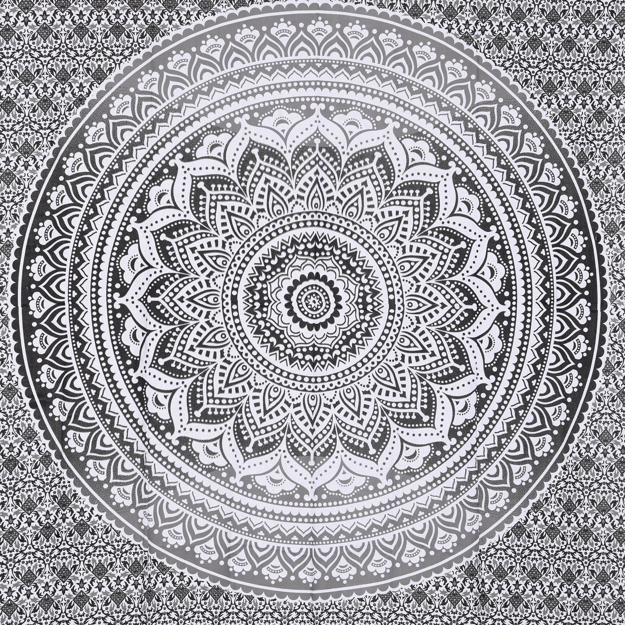 THE ART BOX Grey Black Cotton Tapestry Mandala Wall Hanging, Tapestry for Bedroom, Boho Room Decor - Image 2