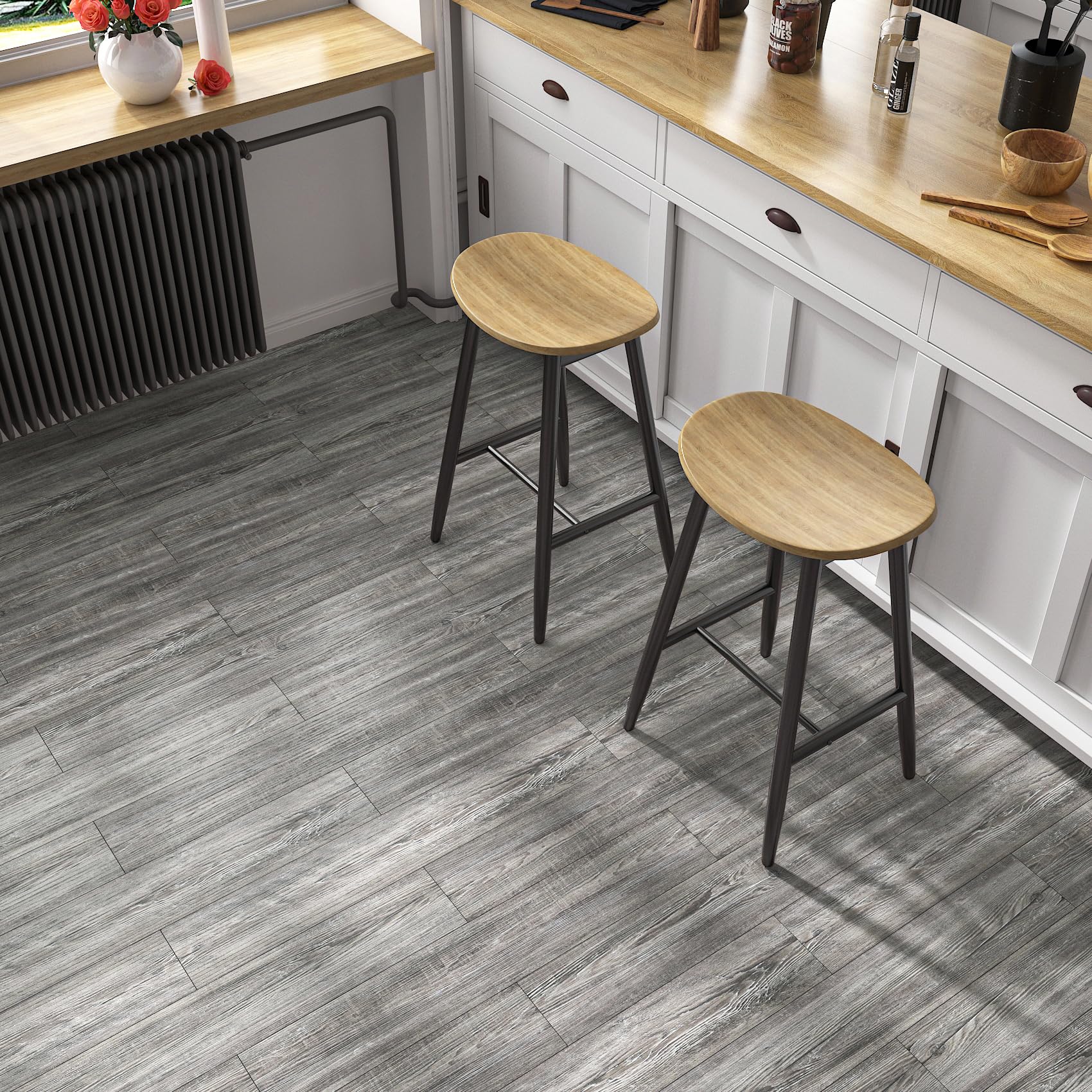 Stickyart 18 Pezzi Pavimento PVC Effetto Legno Grigia 90cm X 15cm Piastrelle Adesive Pavimento Pannelli Adesivi Per Balconi Bagno Impermeabile Antiscivolo Ignifugo Autoadesivo Decorazione Cucina