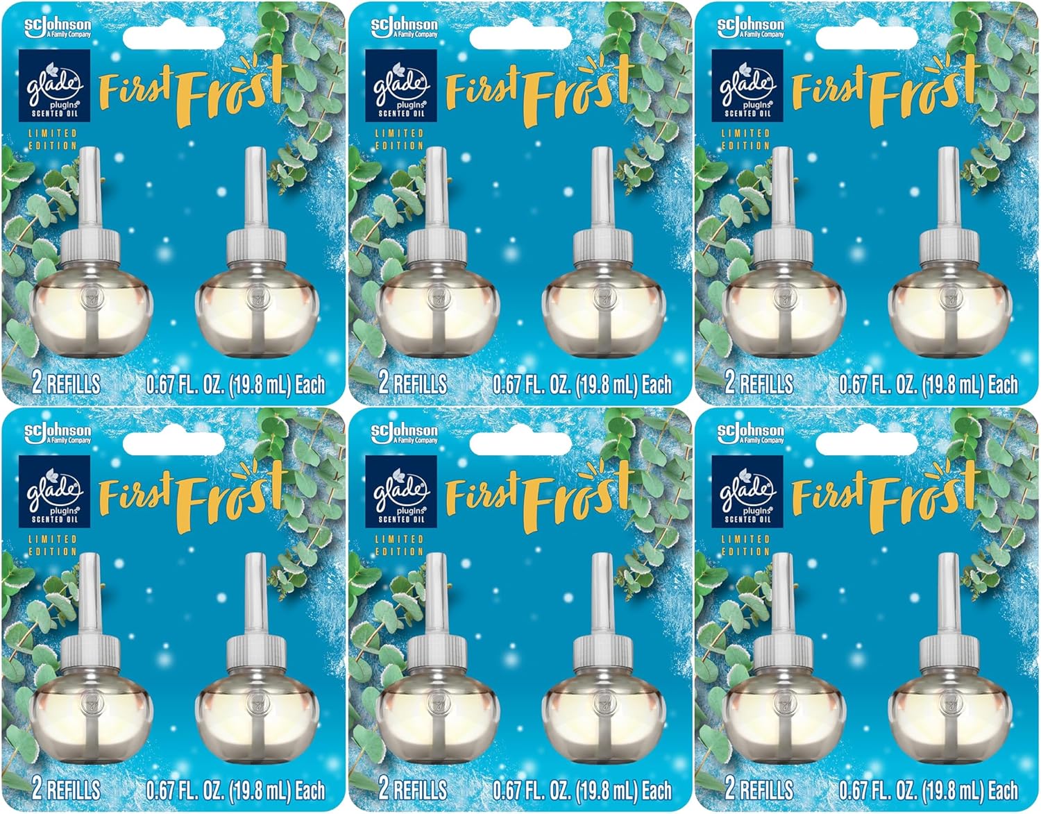 Glade PlugIns Refills Air Freshener, Scented and Essential Oils for Home and Bathroom, First Frost, 1.34 Fl Oz, 6 Pack