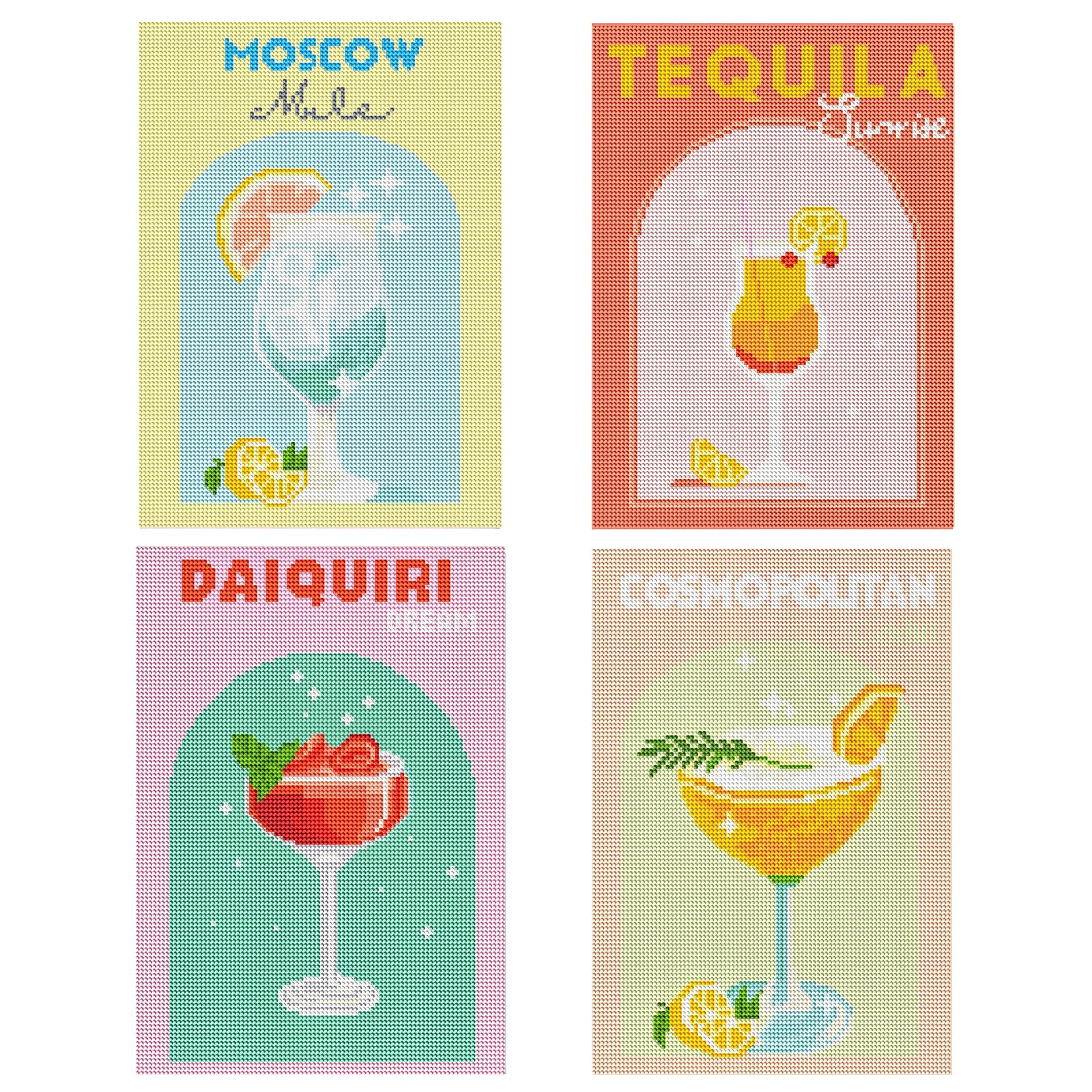 COGVOHY 4 Pack Cocktail Themed Diamond Art Kits for Adults, 15.8×11.8in Paint by Numbers for Adults Gem Art Crafts with Tools, Diamond Painting Kits for Home Wall Decor Gifts