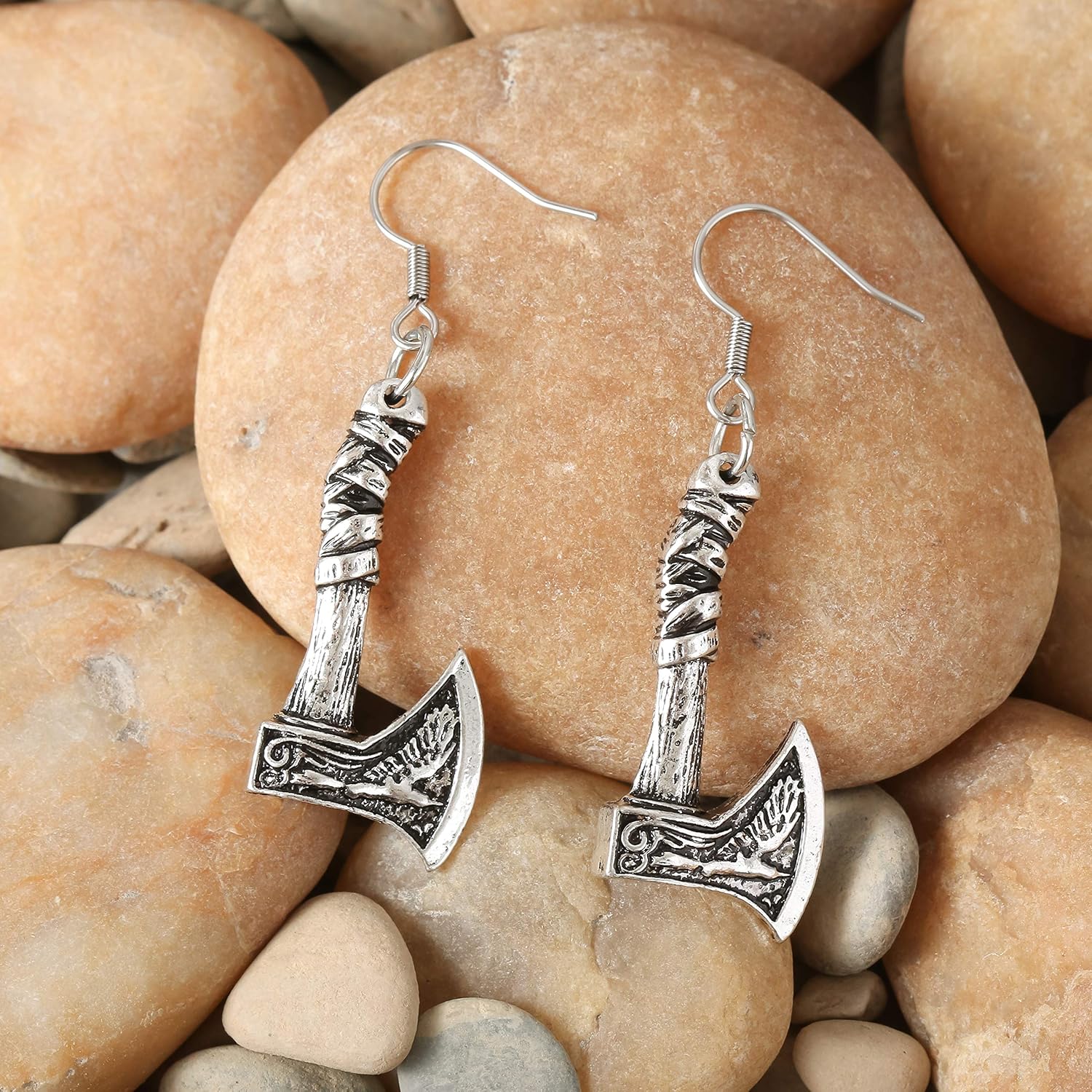 HAQUIL Viking Jewelry Metal Alloy Wolf Raven Axe Talisman Drop Dangle Earrings (AD) - Image 5
