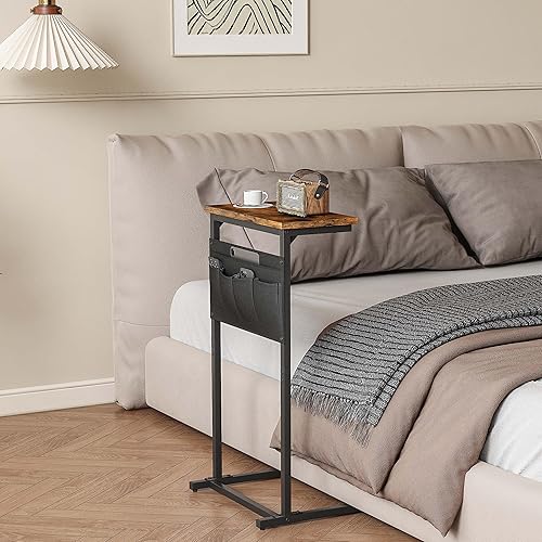 Miniatura 6 de Mesa auxiliar en forma de C, mesa auxiliar para sofá, bandeja de TV pequeña, mesa de sofá con bolsa de almacenamiento para espacio pequeño, sala de