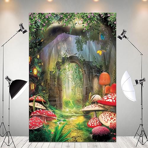 Miniatura 4 de Ufeela Telón de fondo de bosque encantado, 7 pulgadas de ancho x 5 pies de alto, cuento de hadas del país de las maravillas, hongos, vegetación,