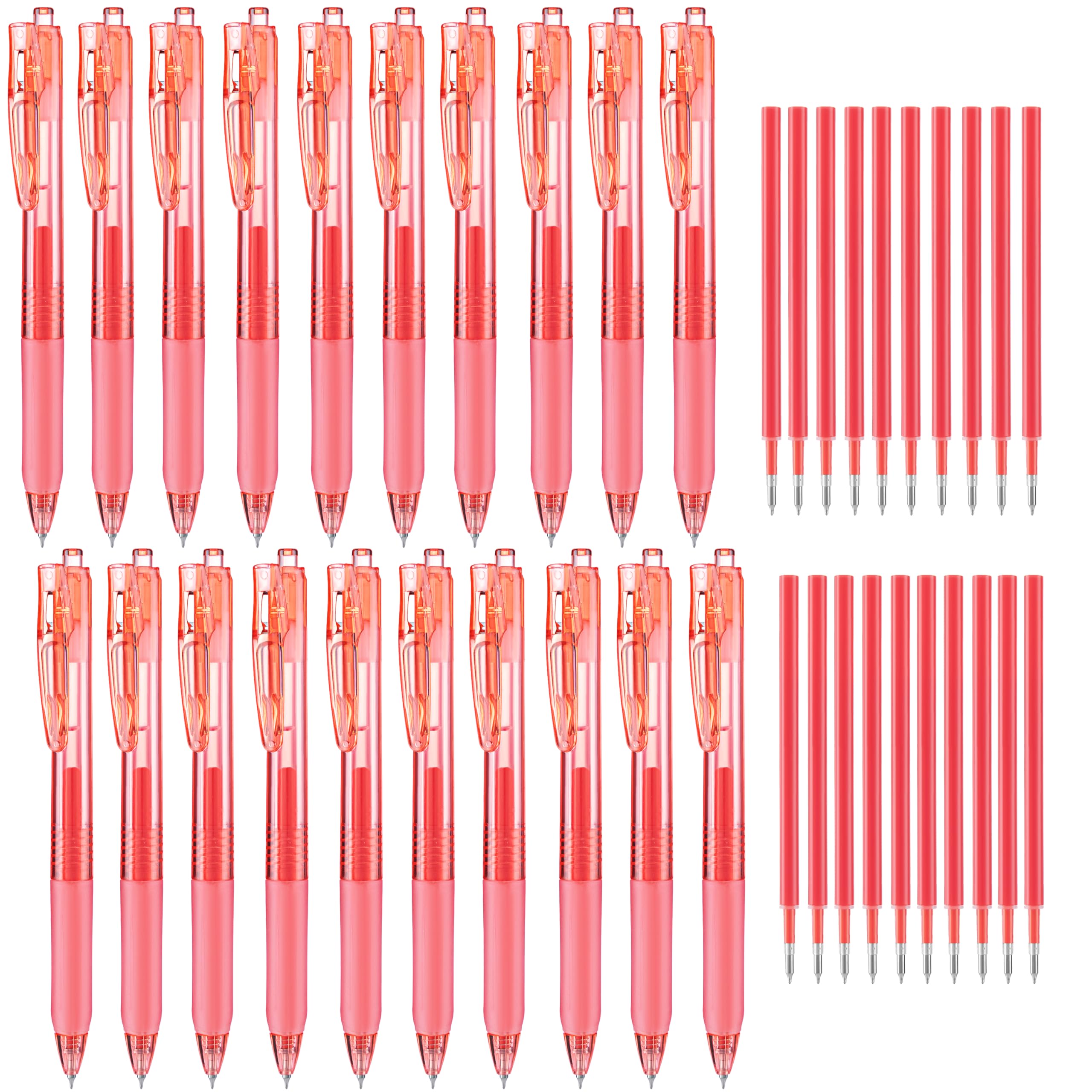 Aozora Red Gel Pens Fine Point Smooth Writing Pen 40 Pack Retractable Red Gel Ink Pen with Soft Grip 0.5mm Quick Dry Office School Supplies(20 Pens
