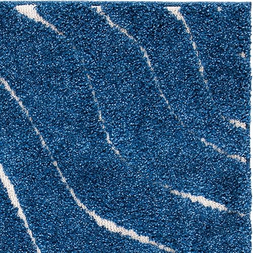 Miniatura 5 de SAFAVIEH Florida Shag Collection - Alfombra decorativa, 2 pies 3 pulgadas x 5 pies, azul oscuro y crema, no desprende pelusa y de fácil cuidado, 1.2