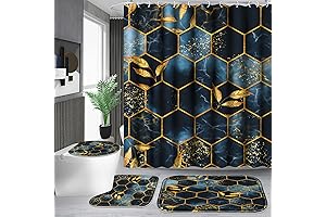 Poedist 4 Pcs Men Bathroom Complete Shower Curtain Set