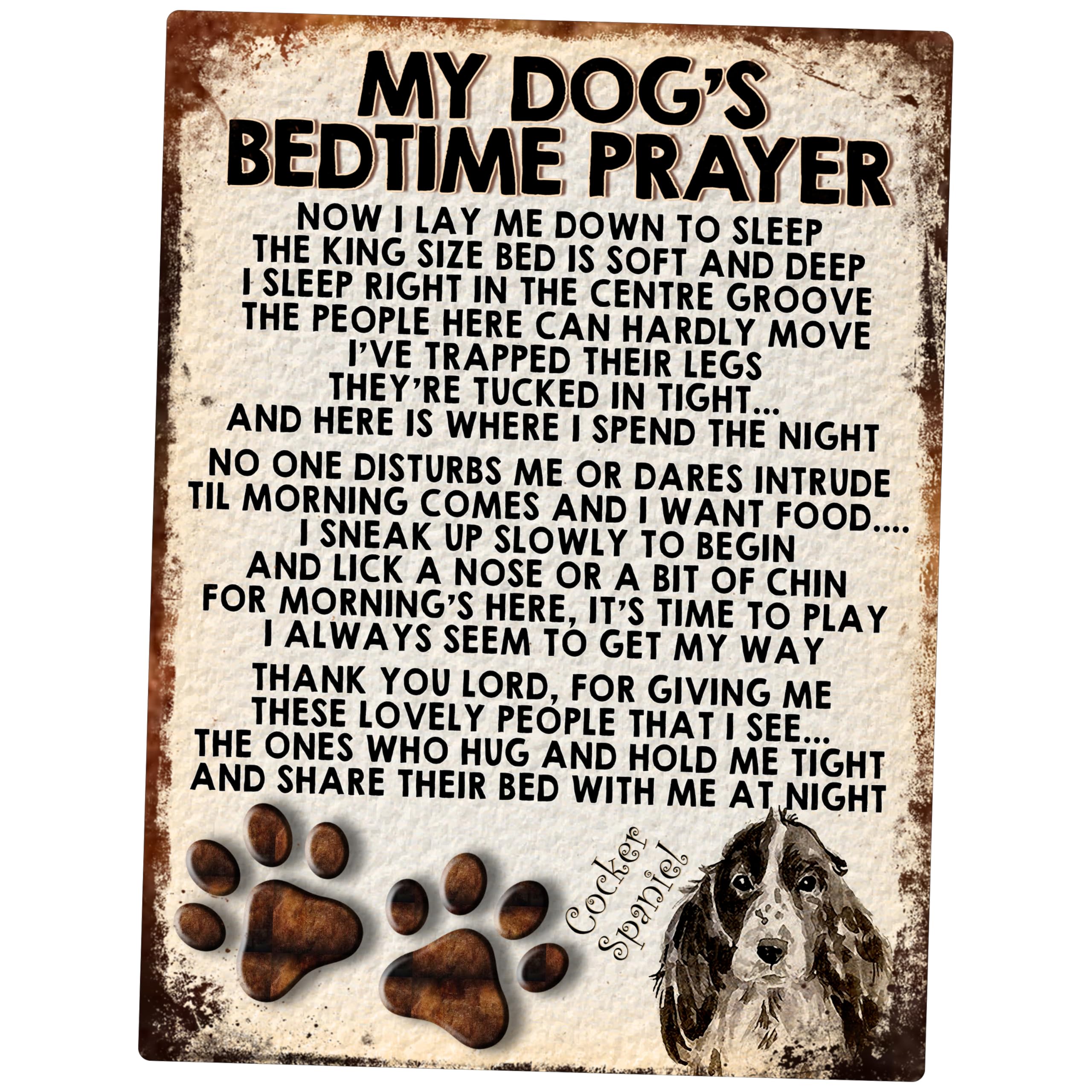Shawprint Limited Cocker Spaniel My Dog's Bedtime Prayer Retro Style Metal Tin Sign/Plaque (Cocker Spaniel)