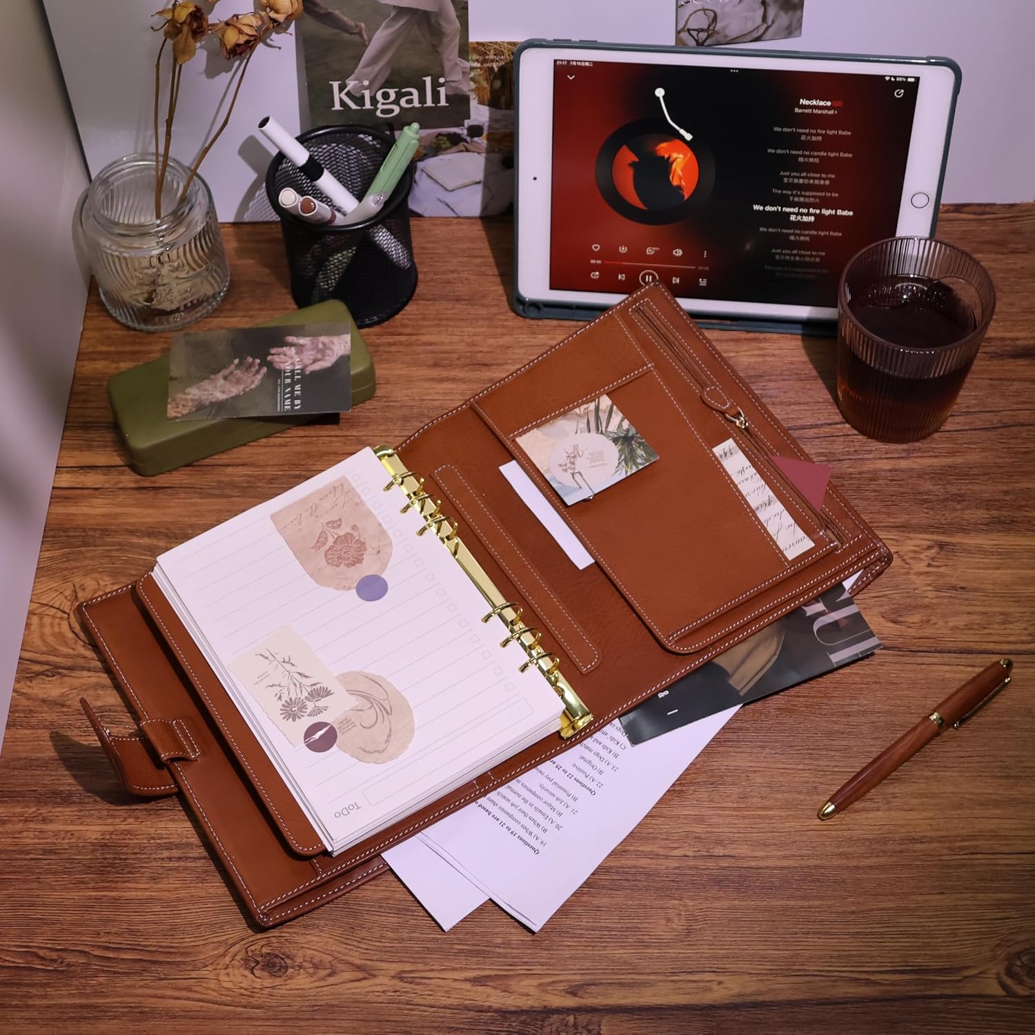 A5 Organizer Minerva Box Genuine Leather Journal Notebook,Stalogy Rings Planner Pocket Size Notebook with 25MM Binder Mini Agenda Diary (Cognac Brown)