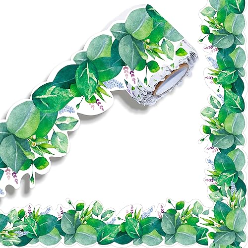 ERKE Bordes de tablón de anuncios de 60 pies, borde ondulado enrollado con patrones florales y hojas para escuela, aula y oficinas