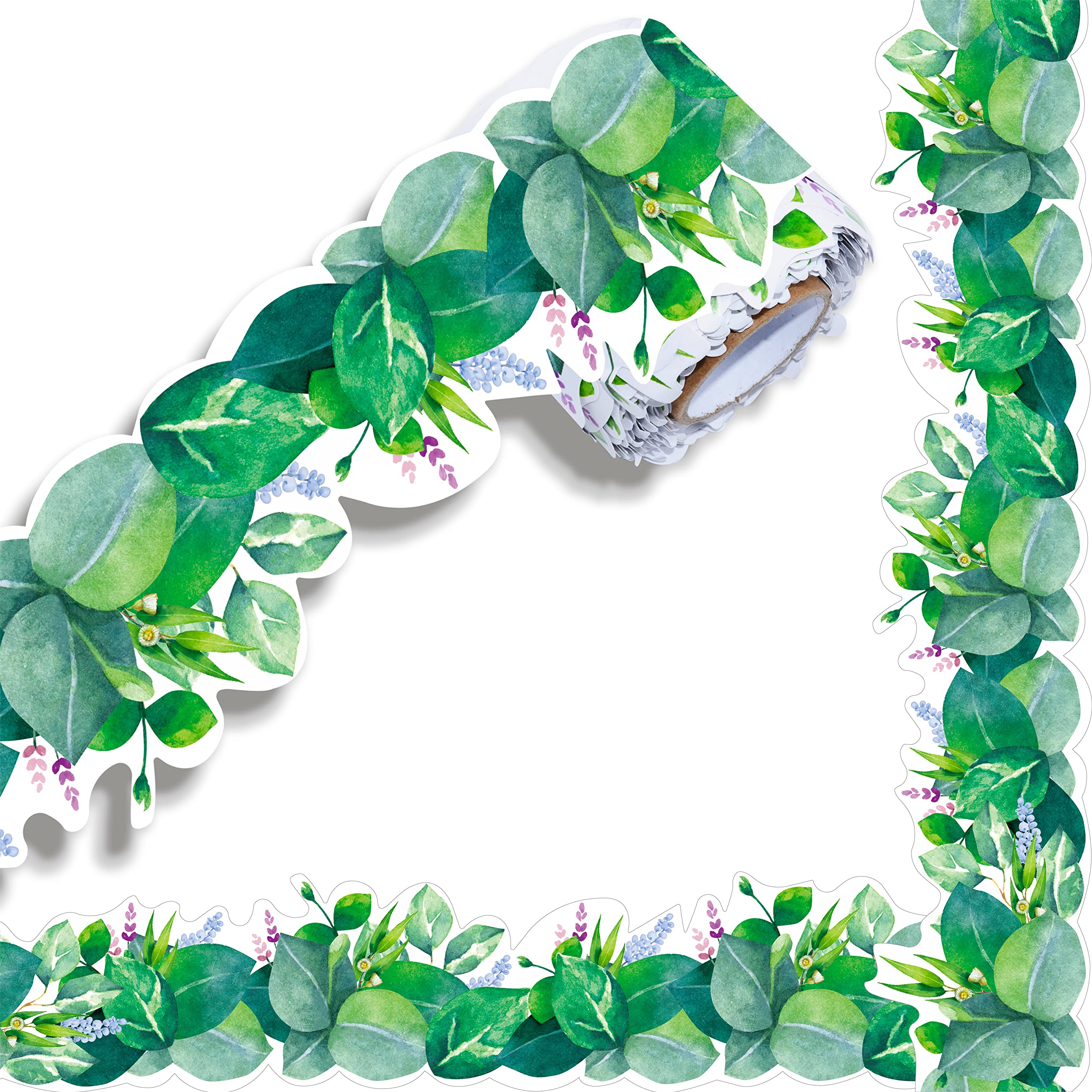 ERKE 60 Feet Bulletin Board Borders, Scalloped Rolled Border Trim with Floral and Leaves Patterns for School, Classroom &amp; Offices