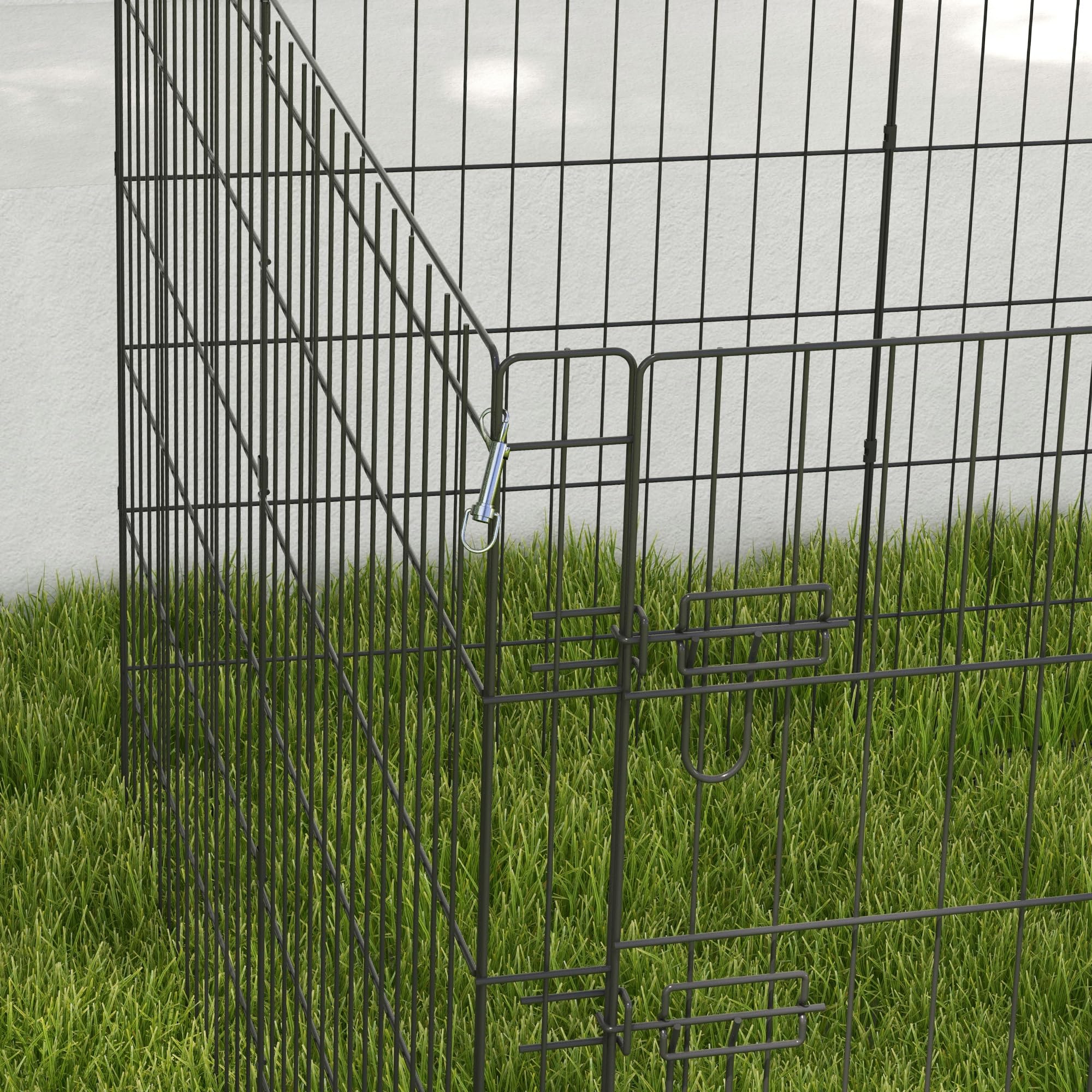 PawHut Parco recinto modulabile per Cani Conigli roditori Recinzione per Piccoli Animali Interni ed Esterni Pieghevole 1 Porta 8 Pannelli in Filo Metallico Porta bloccabile 61 x 91 cm Nero