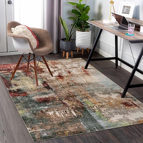 Miniatura 7 de Lahome Alfombra moderna abstracta lavable de 5 x 7 pulgadas, alfombra roja para dormitorio, suave, antideslizante, de pelo bajo, contemporánea,