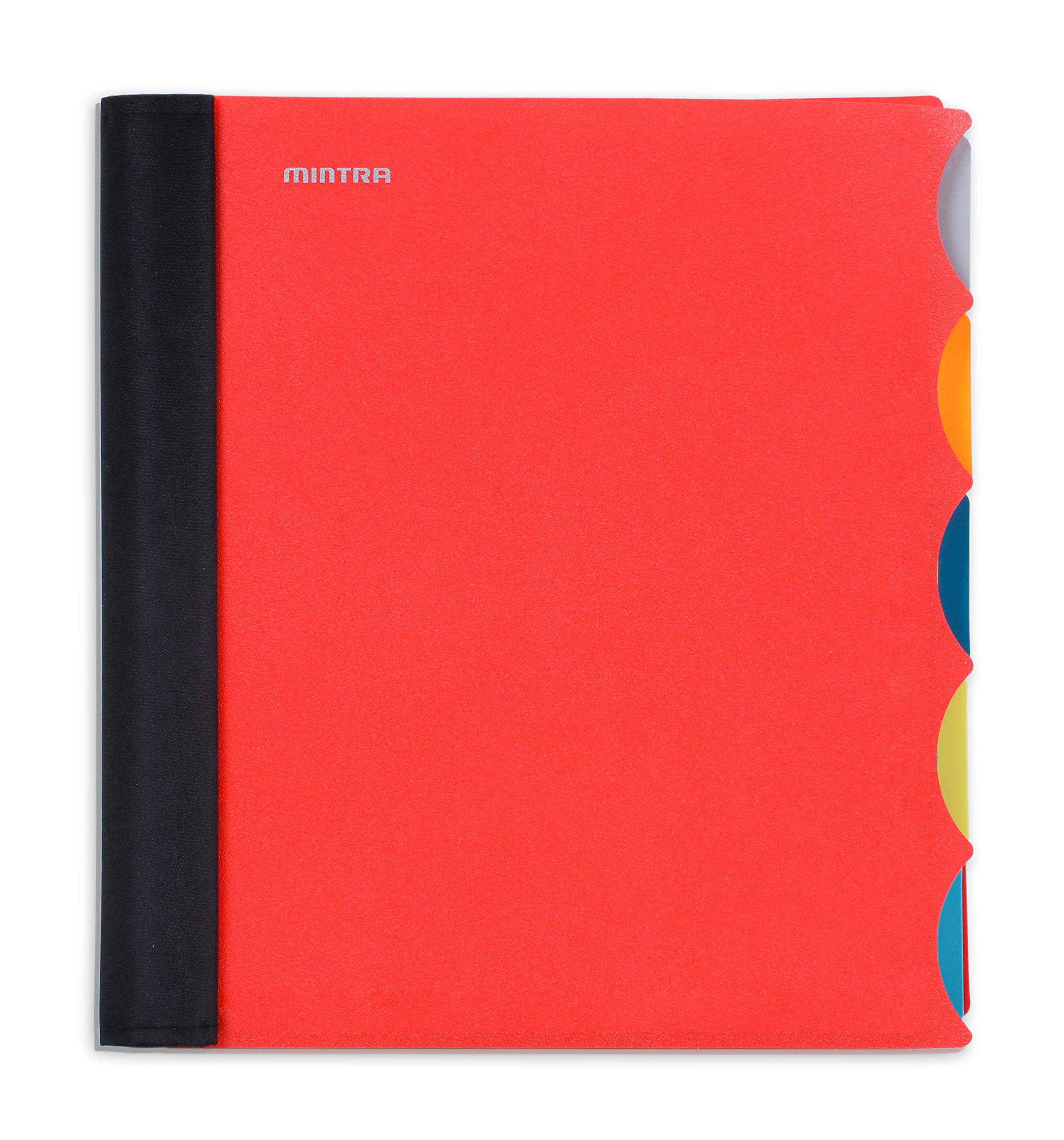 Mintra Office Durable PREMIUM Spiral Notebook, ((Red, 5 Subject, 8.5in x 11in)), Fabric Covered Coils, No Snags, Removable Adjustable Pocket Dividers, Ruler, Organization, Customizable