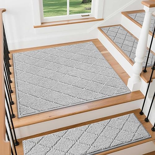 Vista 83 de COSY HOMEER - Alfombra antideslizante de 28 x 9 pulgadas, uso interior en peldaños de madera, alfombras para niños y perros, 100 % poliéster, base