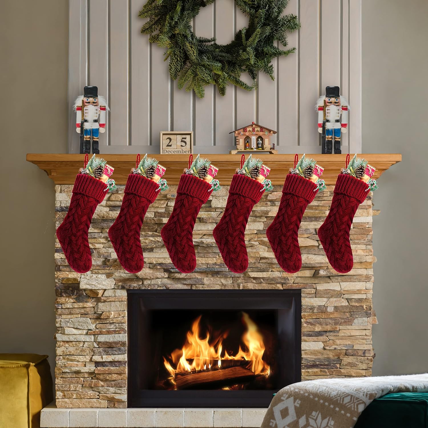 Pack 6,18 Unique Burgundy Knit Christmas Stockings Style3