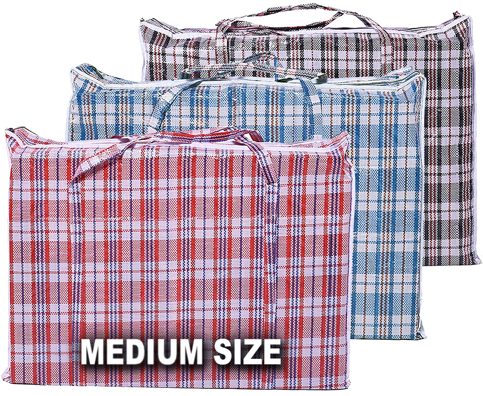 Moving Bags | Storage Bags | Laundry Bag 3 Packs (Medium Size) Shopping Zipper & Handle, Heavy Duty Closet Clothes Baskets (Medium)