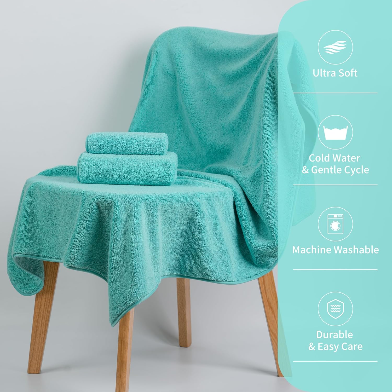 New Microfiber Bath Towel Set, 3 Piece, Oversize, Quick Dry, Lint Free, Includes Body, Hand and Face Towels - Image 5