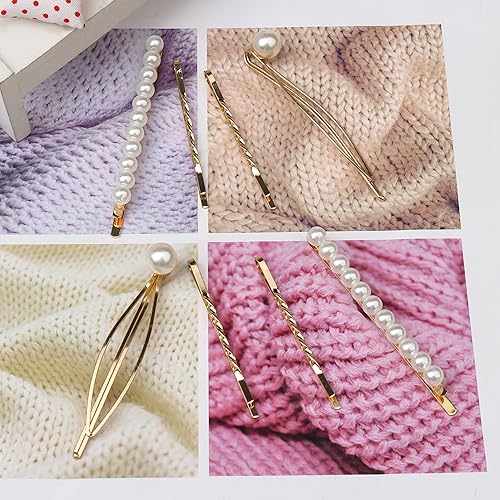 Miniatura 3 de 16 horquillas geométricas de metal, pinzas para el pelo con perlas, elegantes pasadores para el cabello, pasadores de metal dorado para novia,