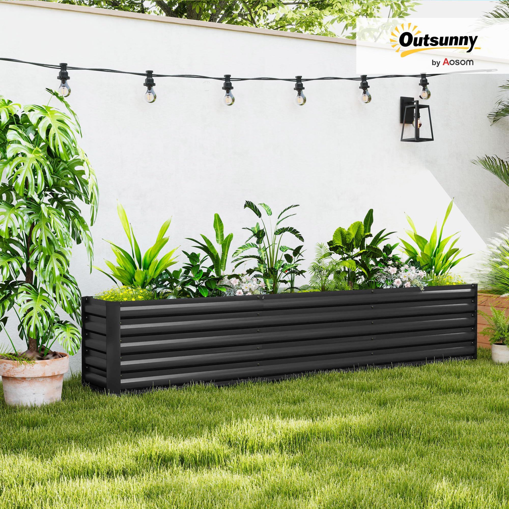 Outsunny Carré Potager, Potager surélevé en Acier galvanisé, Barres de Soutien et plaques d'angle, Fond Ouvert, lit de Jardin surélevé, pour Plantes légumes, Fleurs, 240 x 40 x 45 cm, Gris foncé