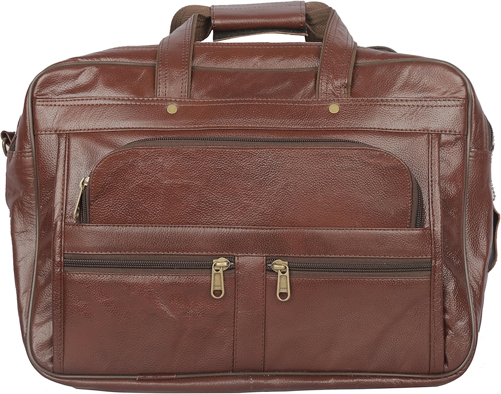 iDODO Genuine Leather 15.6 inches Laptop Messenger Bag, Crossbody Travel Bag, 3-Compartment Office Bag for MacBook Brown