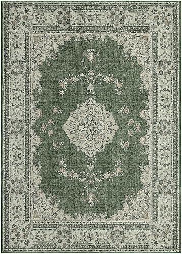 Miniatura 8 de Alfombra de área lavable de 10 x 14 alfombra oriental suave para sala de estar y dormitorio, no se desprende, alfombra delgada de pelo bajo para