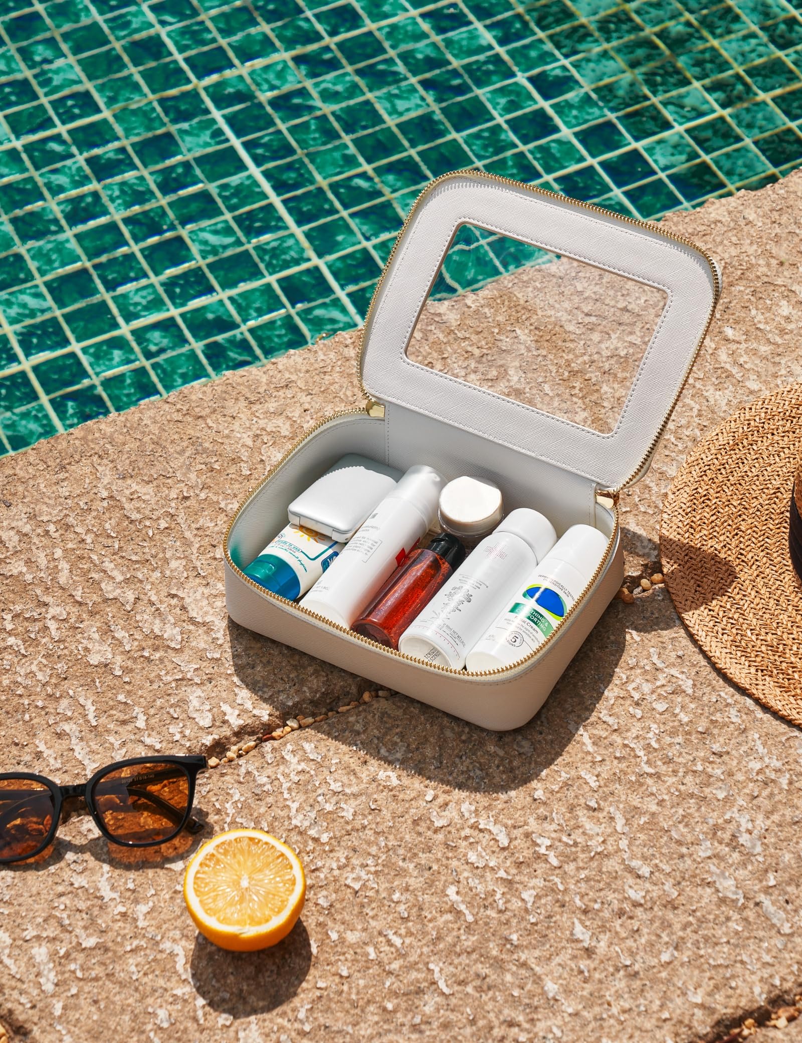 Popvibe Trousse de Maquillage Transparente avec Fermeture éclair, Organiseur de Maquillage Portable, Sac de Voyage Compact pour Voiture