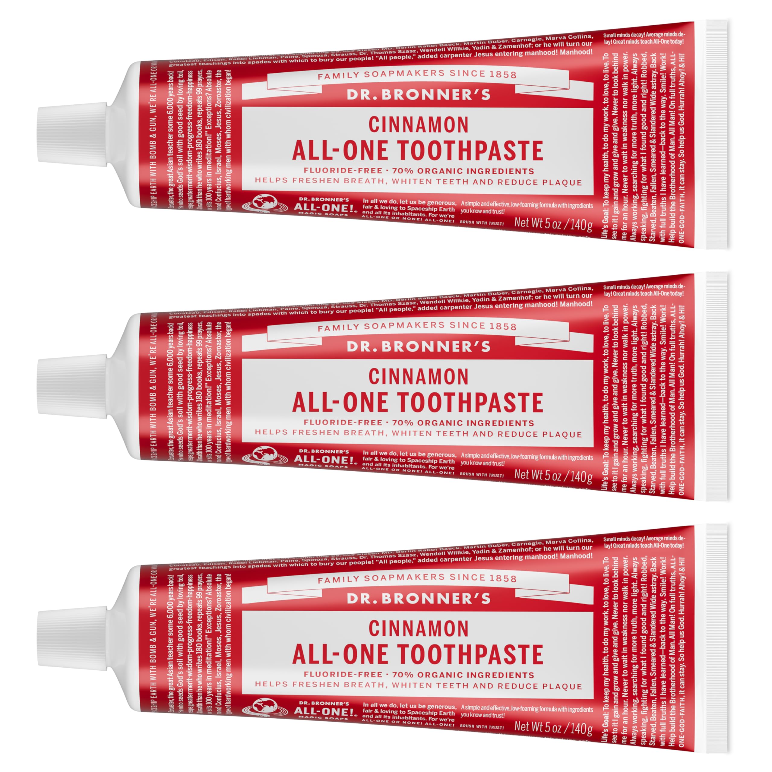 Dr Bronners All-One Toothpaste Cinnamon 5 oz 3-Pack Fluoride-Free Toothpaste for Adults SLS-Free 70 Organic Natural Ingredients Vegan