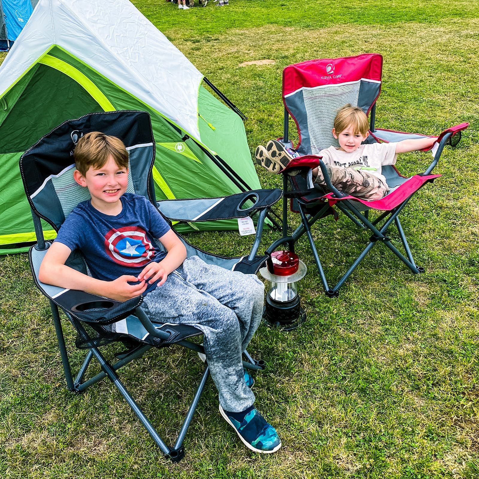 HIGH POINT SPORTS Campingstuhl Faltbar Angelstuhl Mesh-Rücken Klappstuhl | Camping Stuhl 160 kg Belastbar Anglerstuhl mit Armlehne Getränkehalter Stahlrahmen Tragbar Campingsessel (Schwarz)