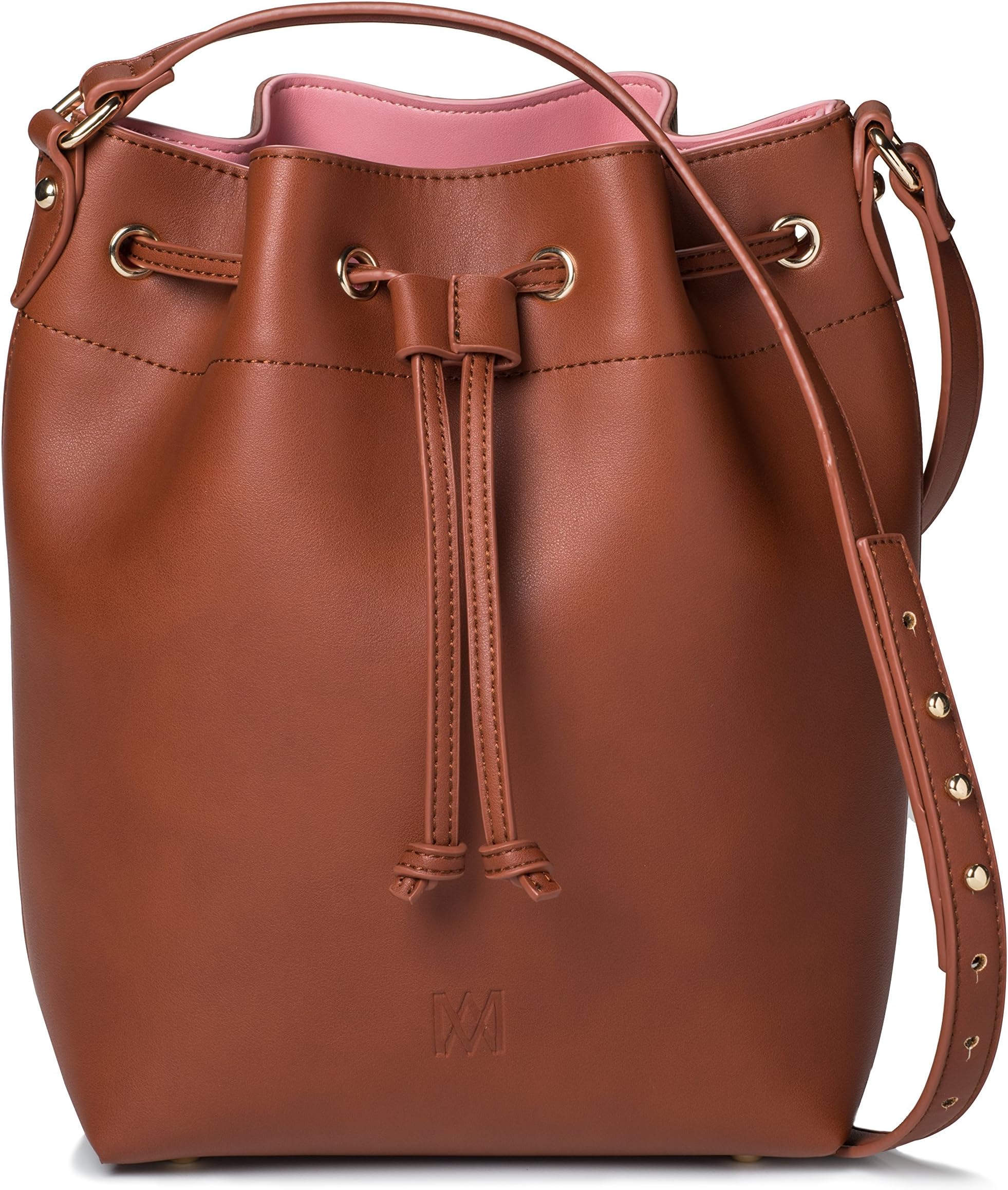 Trendy Vegan Faux Leather Jane Fashion Bucket Bag (Cognac)